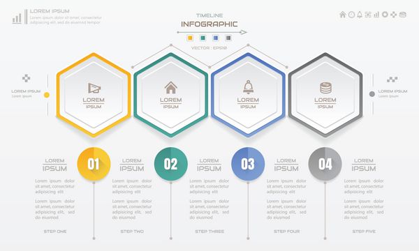 الگوی طراحی اینفوگرافیک با نمادهای تجاری نمودار فرآیند وکتور
