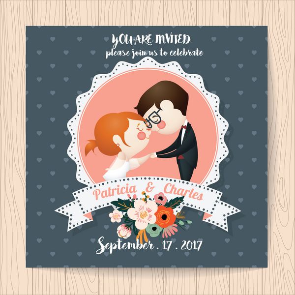 کارت دعوت عروسی با الگوهای گل و شخصیت کارتونی