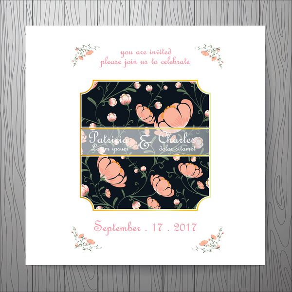 کارت دعوت عروسی با الگوهای گل به سبک وینتیج