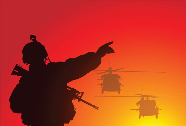 وکتور شبح یک سرباز با هلیکوپتر