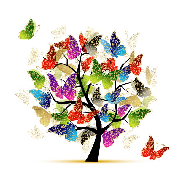 درخت هنری با پروانه برای طراحی شما