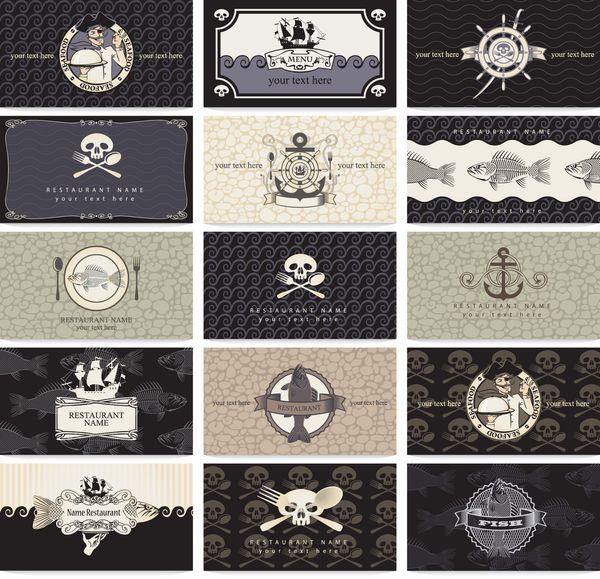 مجموعه ای از کارت ویزیت برای نوار دزدان دریایی