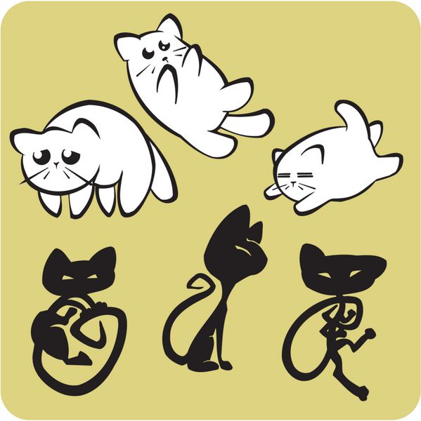 گربه های سیاه و سفید - وکتور وینیل آماده