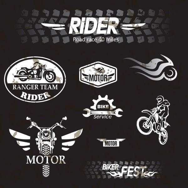 برچسب های قدیمی موتور سیکلت مجموعه ای از نمادها