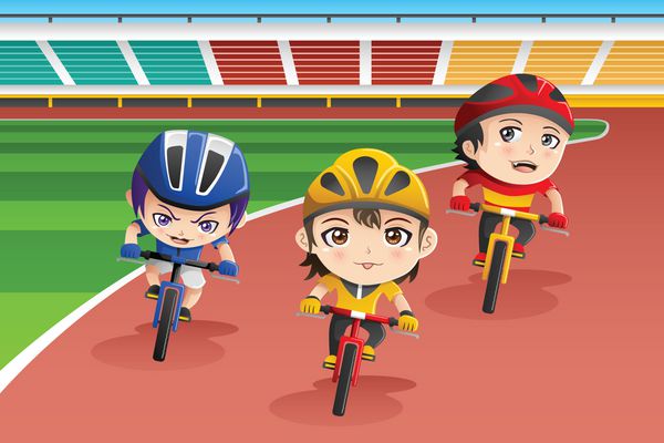 بچه ها در مسابقه دوچرخه سواری