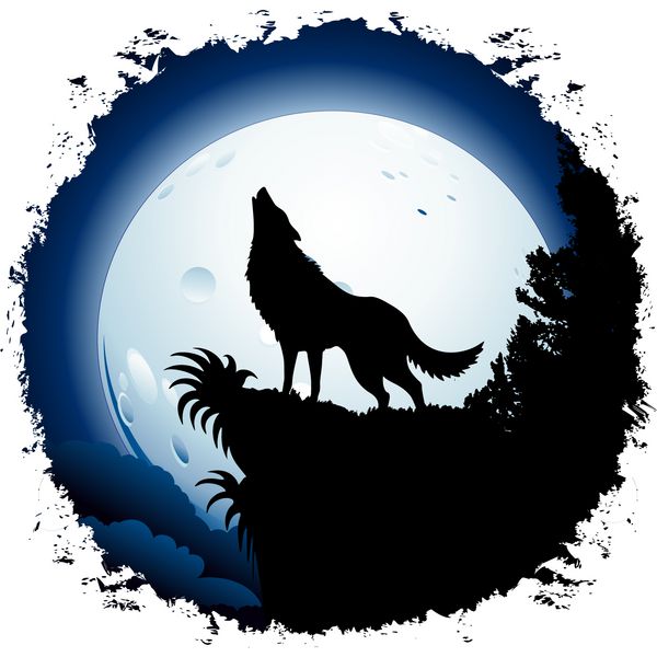 گرگ در حال زوزه کشیدن در ماه آبی در قاب گرانج