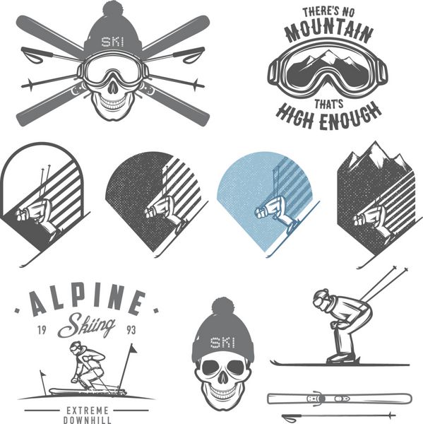 مجموعه ای از نمادهای اسکی رترو نشان ها و عناصر طراحی