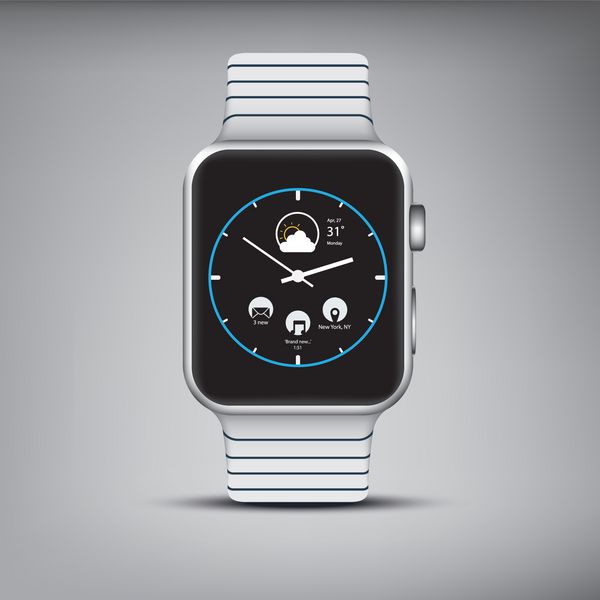 ساعت هوشمند نقره‌ای زیبا با نوار فولادی و برنامه‌های کاربردی روی رابط