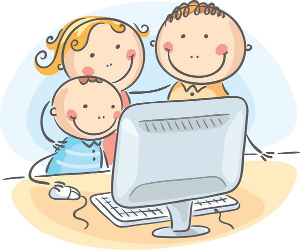 خانواده شاد در کنار کامپیوتر
