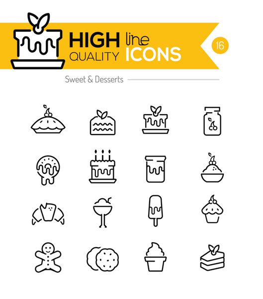 نمادهای خط دسر و شیرینی از جمله کیک دونات کوکی