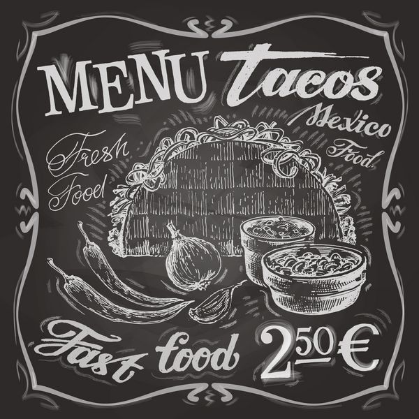 الگوی طراحی لوگوی غذای مکزیکی تاکو بوریتو یا صفحه منو