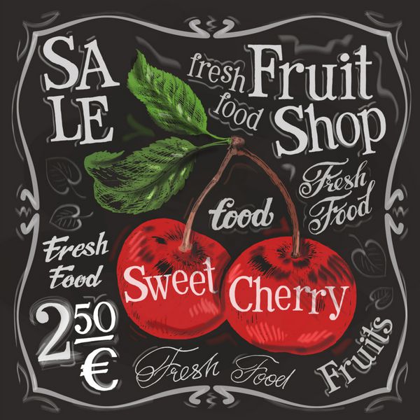 الگوی طراحی لوگو وکتور آلبالو شیرین میوه تازه غذا یا