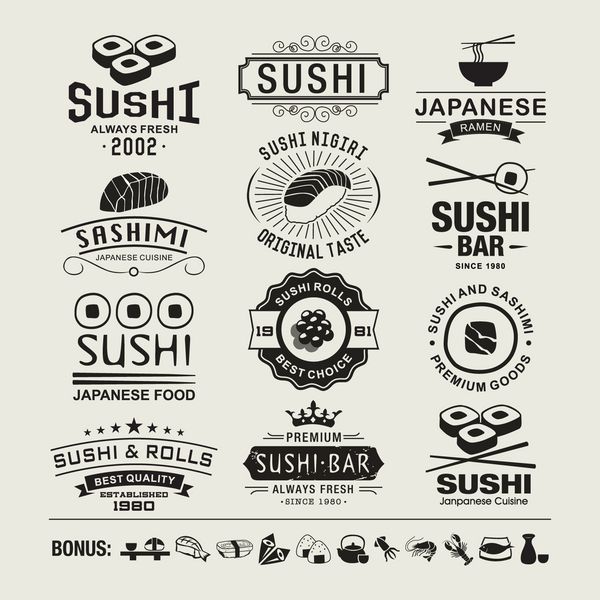 عناصر طراحی سوشی آرم ها نشان ها برچسب ها و نمادها