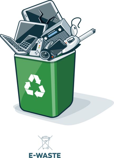 زباله های الکترونیکی در سطل بازیافت