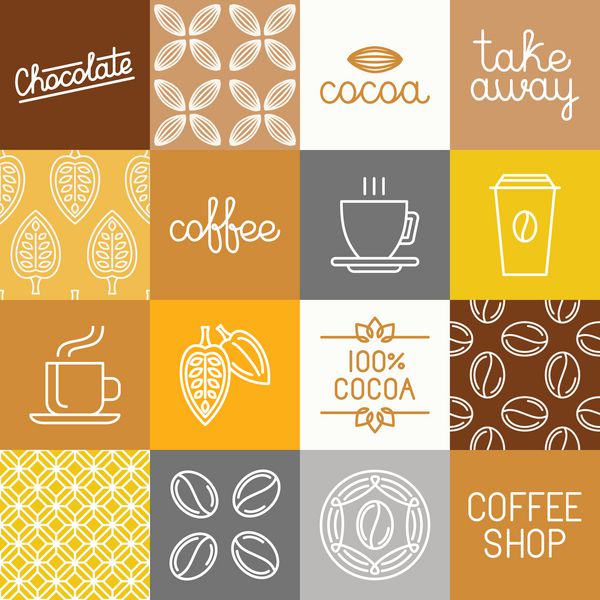 وکتور نمادهای شکلات کاکائو و قهوه