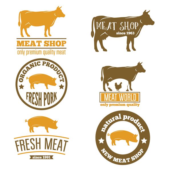 مجموعه ای از برچسب های قدیمی آرم الگوهای نشان برای گوشت قصابی