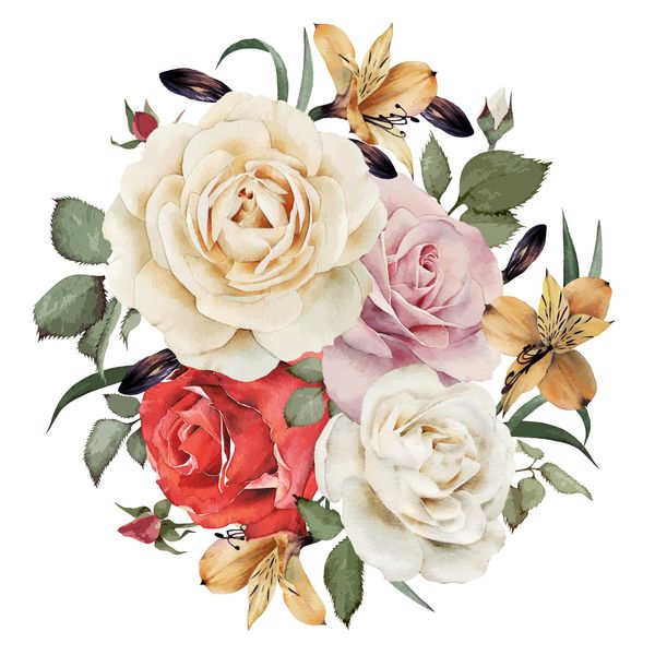 کارت تبریک با گل رز آبرنگ می تواند به عنوان دعوت نامه استفاده شود
