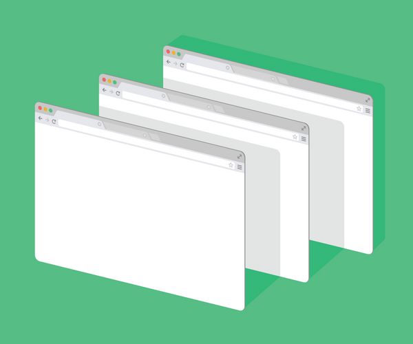 3 وب مجموعه ساده از پنجره مرورگر سفید پس زمینه سبز مسطح پرسپکتیو
