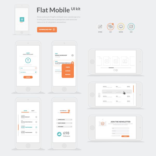 قالب کیت رابط کاربری Flat Mobile برای تلفن های همراه و وب سایت ها