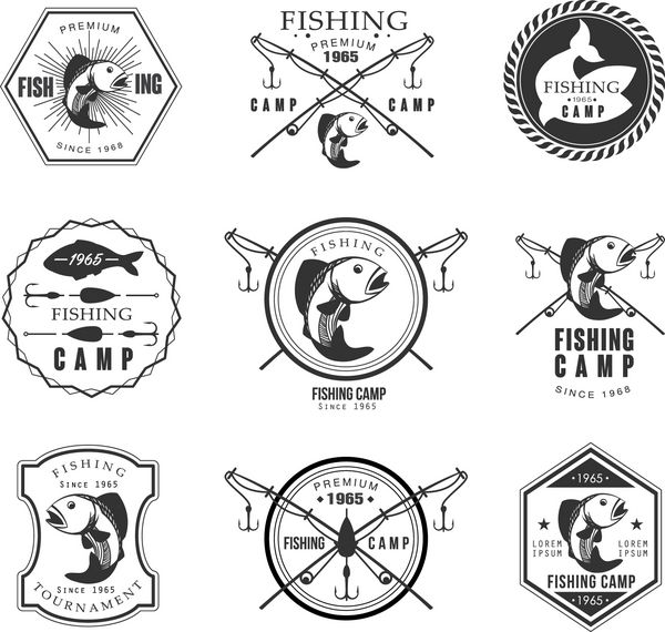 نمادها برچسب ها و عناصر طراحی ماهیگیری پیک قدیمی