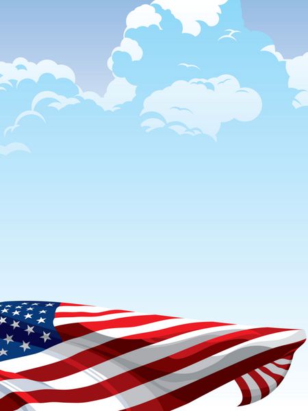 پرچم ملی ایالات متحده آمریکا در پس زمینه ای از آسمان آبی
