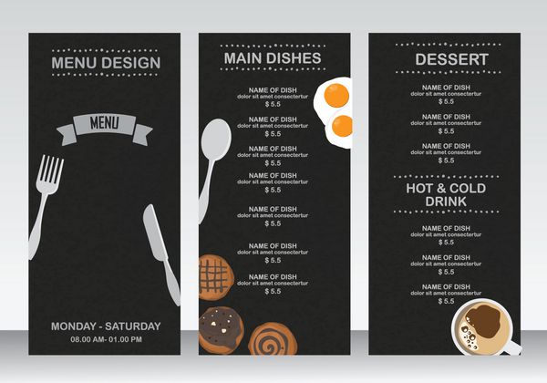 منوی رستوران پس زمینه اینفوگرافیک و عناصر طراحی تخته سیاه قابل استفاده برای طرح بندی بنر طراحی وب قالب بروشور وکتور