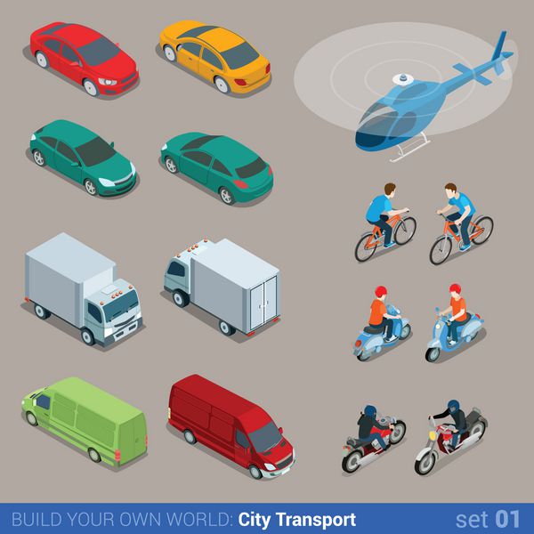 مجموعه آیکون حمل و نقل شهری سه بعدی ایزومتریک