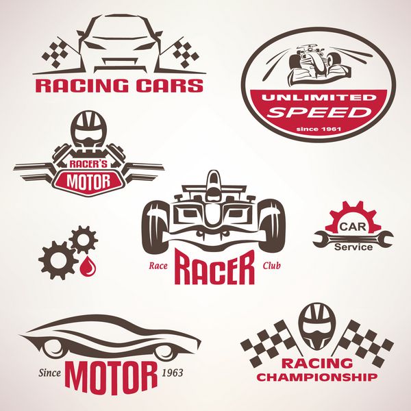 ماشین های مسابقه مجموعه نشان و برچسب مسابقه مجموعه نمادهای برداری