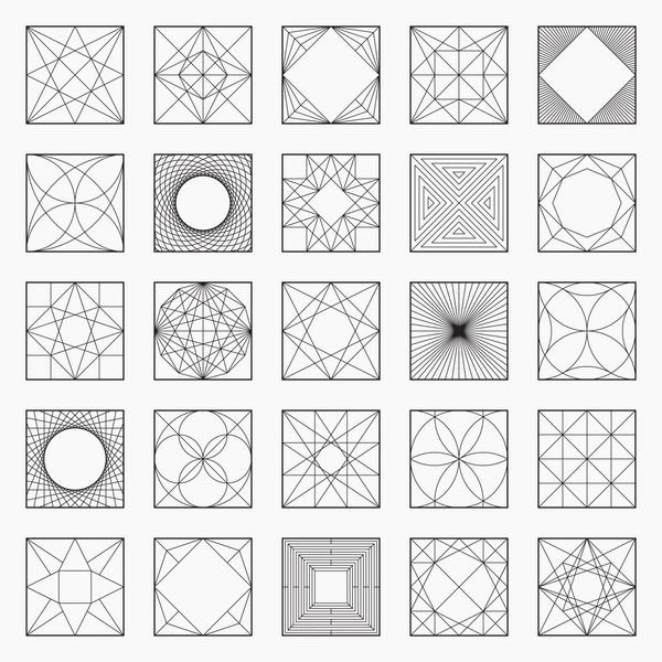 مجموعه ای از نمادهای عناصر هندسی الگوی مربعی وکتور سکته های باز نشده