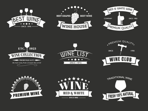 مجموعه ای از لوگوهای شراب با روبان