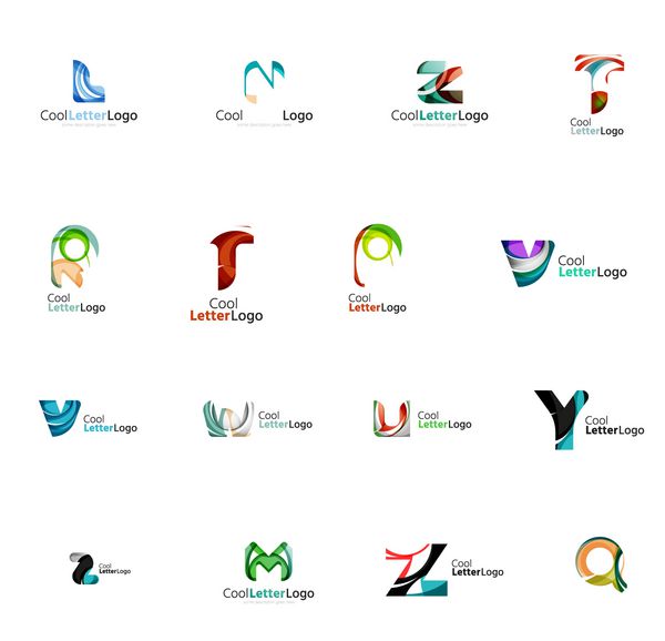 مجموعه ای از لوگوهای شرکتی با حروف انتزاعی رنگارنگ ایجاد شده با