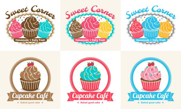 ست لیبل و طرح لوگوی نشان نانوایی کاپ کیک شیرین