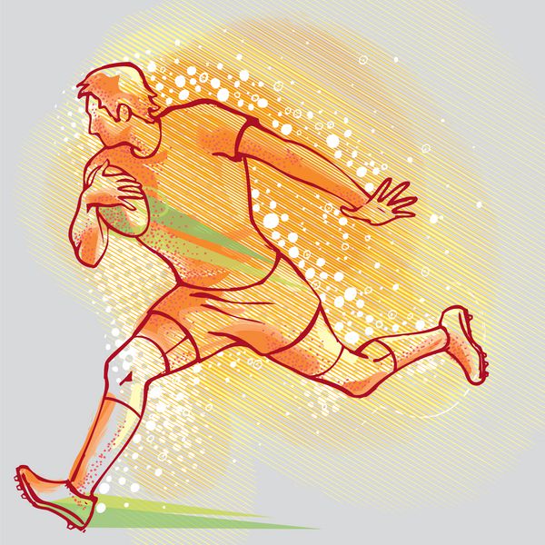 تصویر یک بازیکن راگبی که در حال دویدن است