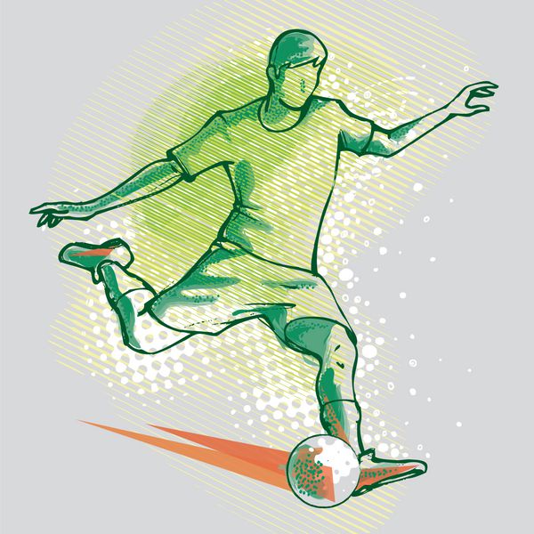 تصویری از یک بازیکن فوتبال که آماده ضربه زدن به توپ است