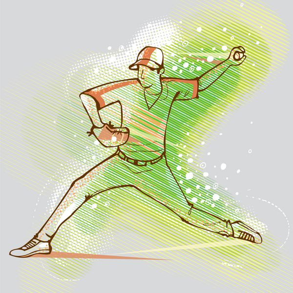 تصویر یک بازیکن بیسبال که می خواهد توپ را پرتاب کند