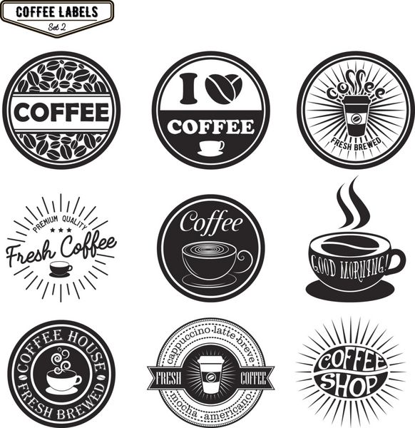 مجموعه ای از برچسب های قهوه عناصر طراحی نشان ها و نشان ها وکتور جدا شده در سبک قدیمی