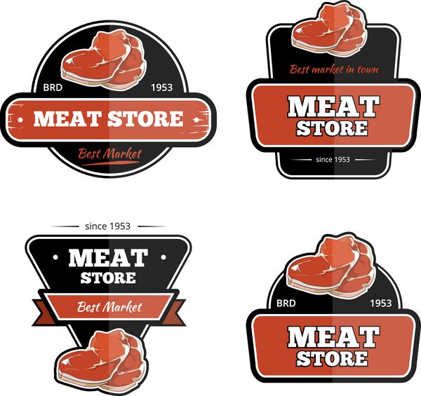 نشان برچسب مجموعه وکتور آرم فروشگاه گوشت و قصابی قدیمی