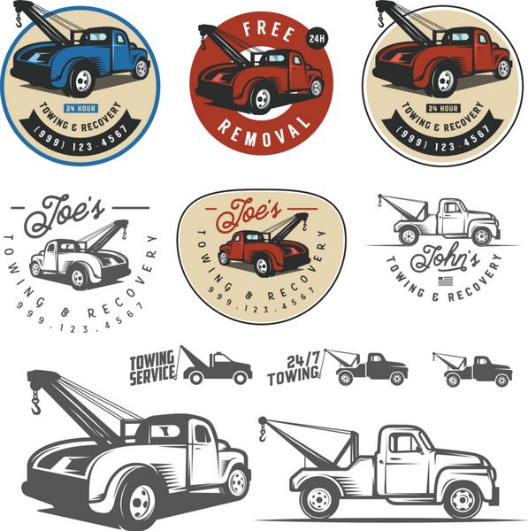 نمادها برچسب ها و عناصر طراحی کامیون یدک کش خودروهای قدیمی