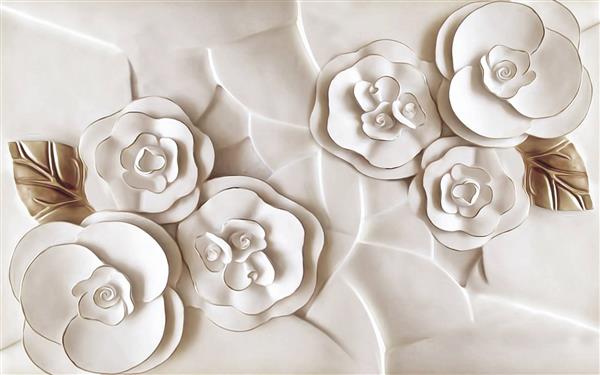 طرح پوستر کاغذ دیواری سه بعدی گل های سفید برجسته