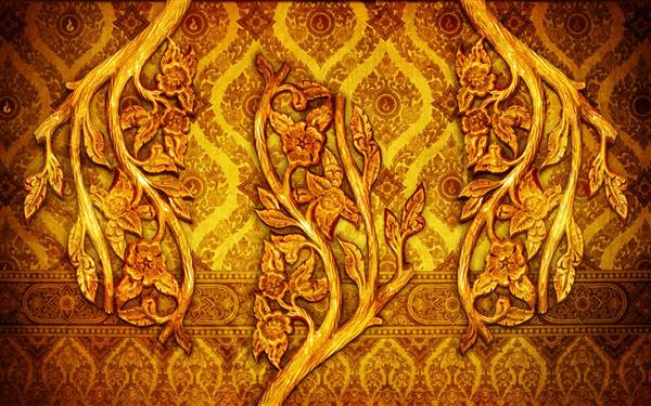 طرح پوستر کاغذ دیواری سه بعدی گل های طلایی