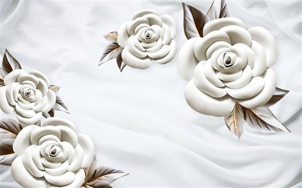 طرح پوستر کاغذ دیواری سه بعدی گل های رز سفید هلندی
