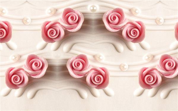 طرح پوستر کاغذ دیواری سه بعدی گل های رز صورتی