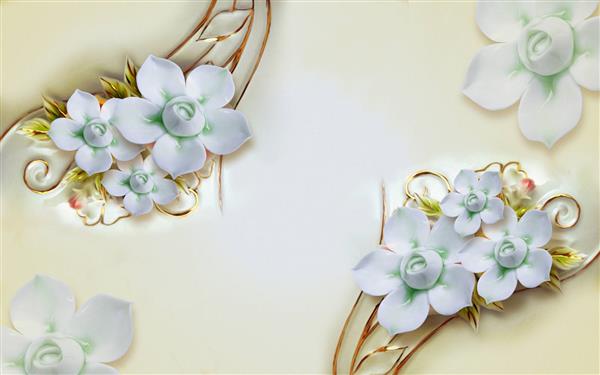 طرح پوستر کاغذ دیواری سه بعدی گل های سفید