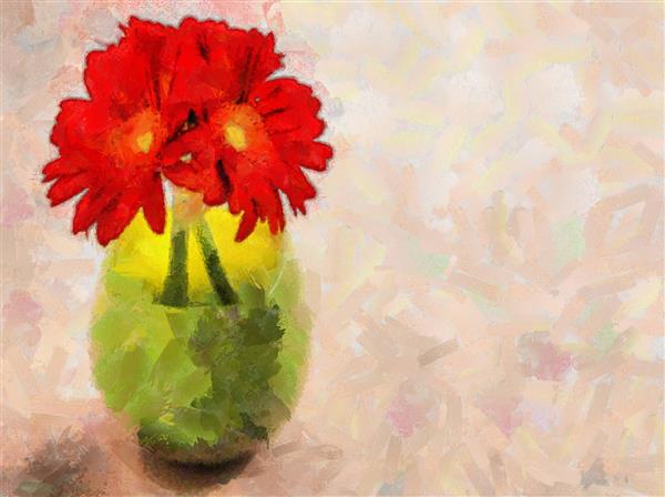 نقاشی دیجیتال گلدان گل قرمز
