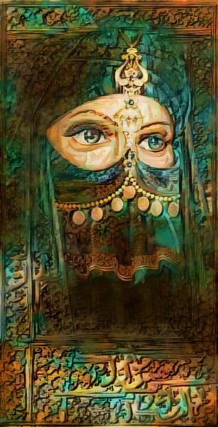 نقاشی چهره زن ایرانی زیبا به سبک موزاییکی
