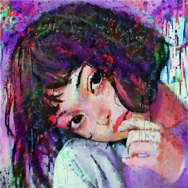 نقاشی دیجیتال به سبک رنگ و روغن از دختر نوجوان زیبا با رنگ های شاد