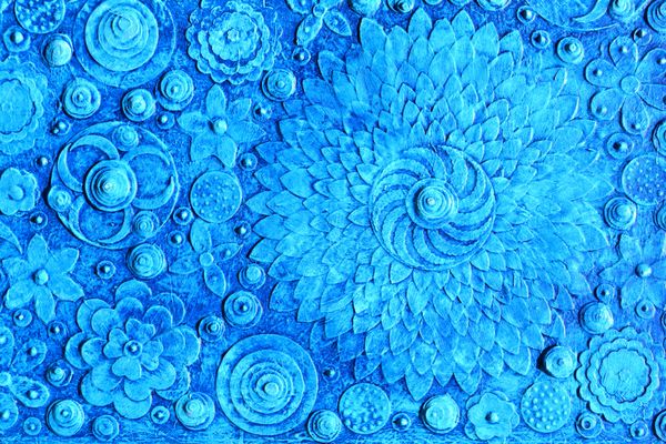 ترکیبی از گل های آبی در نقاشی هنری منحصر به فرد سطح زمینه محیط الگوی گل نقش برجسته کنده کاری و چاپ سه بعدی