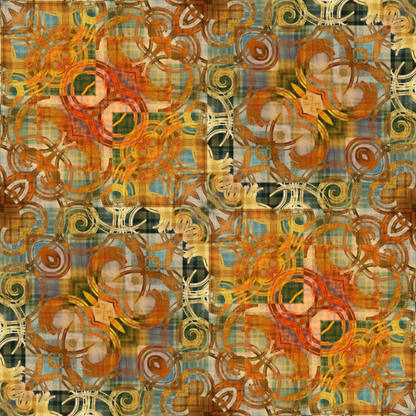 الگوی وینتیج تزئینی آرت دکو در رنگ های نارنجی طلایی قدیمی و سبز خاکستری