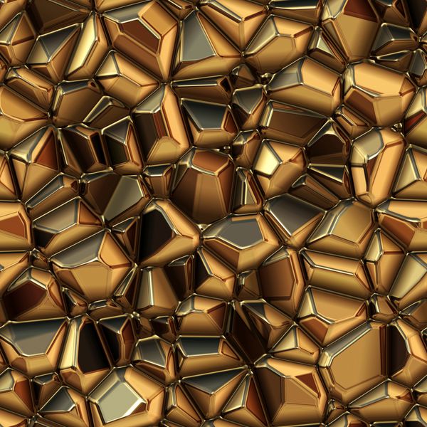 پس زمینه انتزاعی بدون درز از فلز بافت کریستالی بافت فلز طلا پس زمینه چند ضلعی انتزاعی تصویرسازی سه بعدی