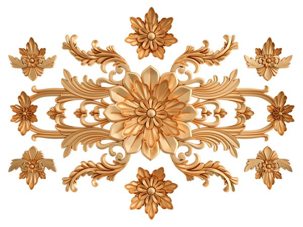 زیور حکاکی شده با طلا در زمینه سفید جدا شده جدا شده تصویرسازی سه بعدی